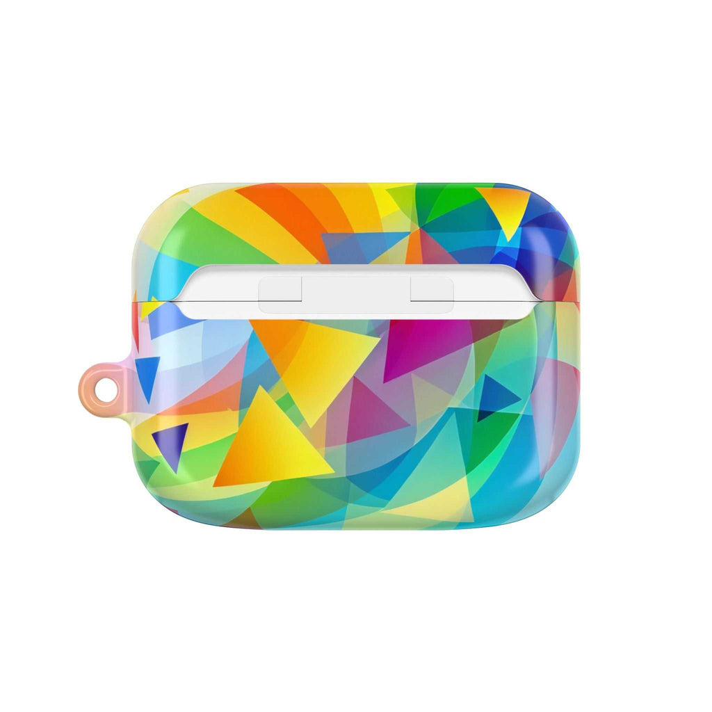 Vibrant Geometric Pride hard shell AirPods Pro protective case with colorful polygonal design and glossy finish