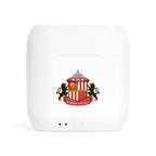 White Sunderland Fc wireless earbuds charging case with fan-inspired club crest design