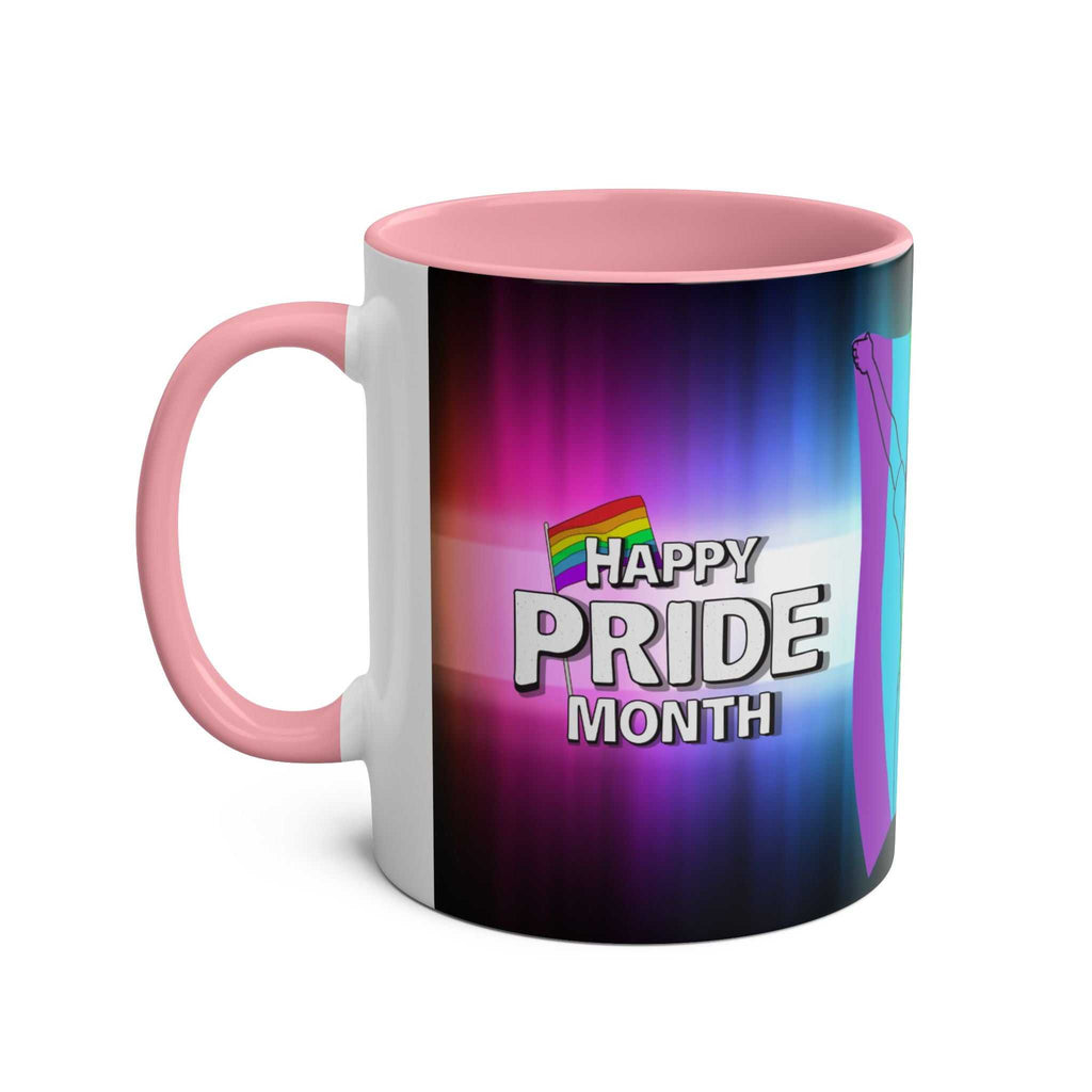 LGBTQ+ Pride Mug with rainbow design and "Happy Pride Month" text.