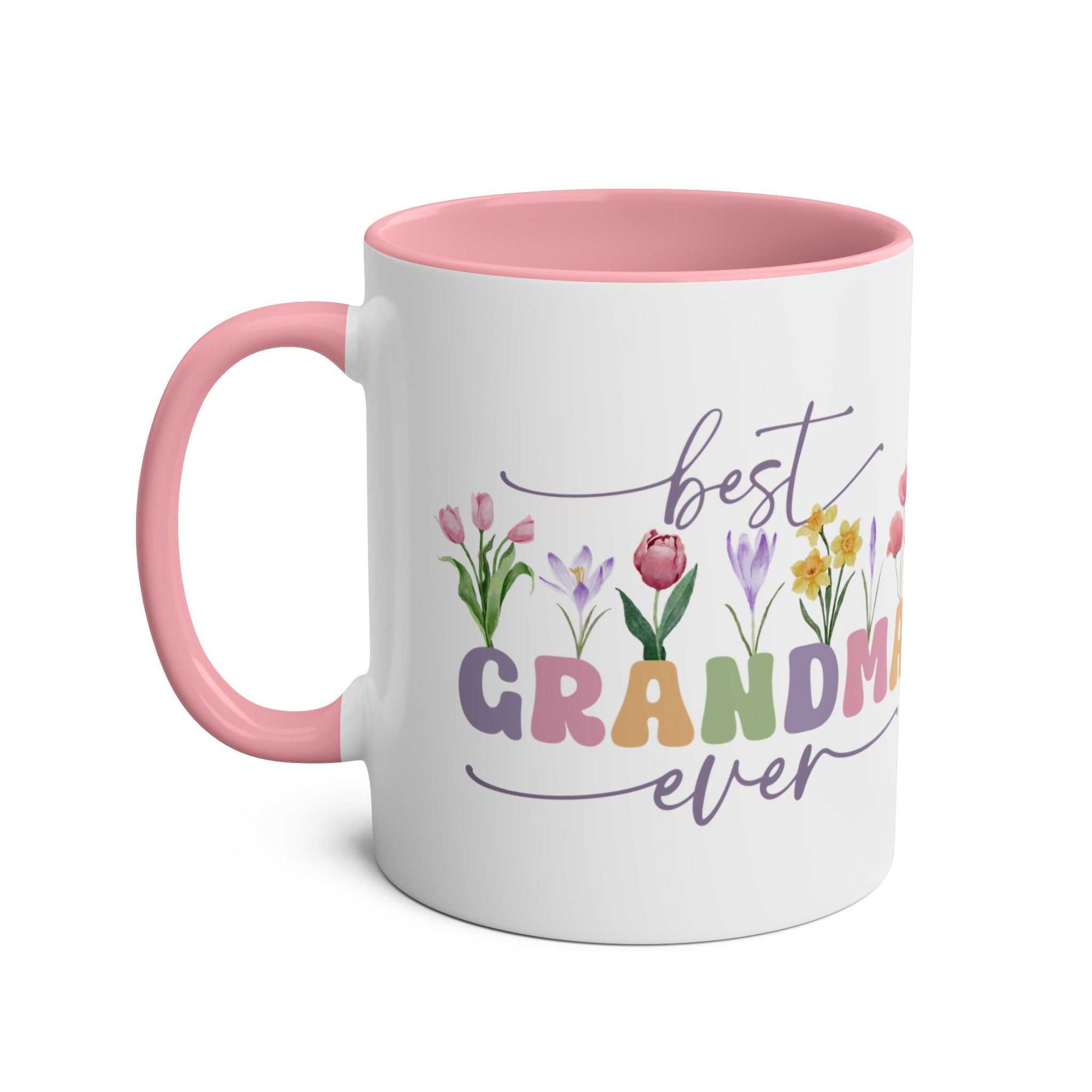 Best Grandma Ever Mother's Day gift mug with floral design and pink accents.
