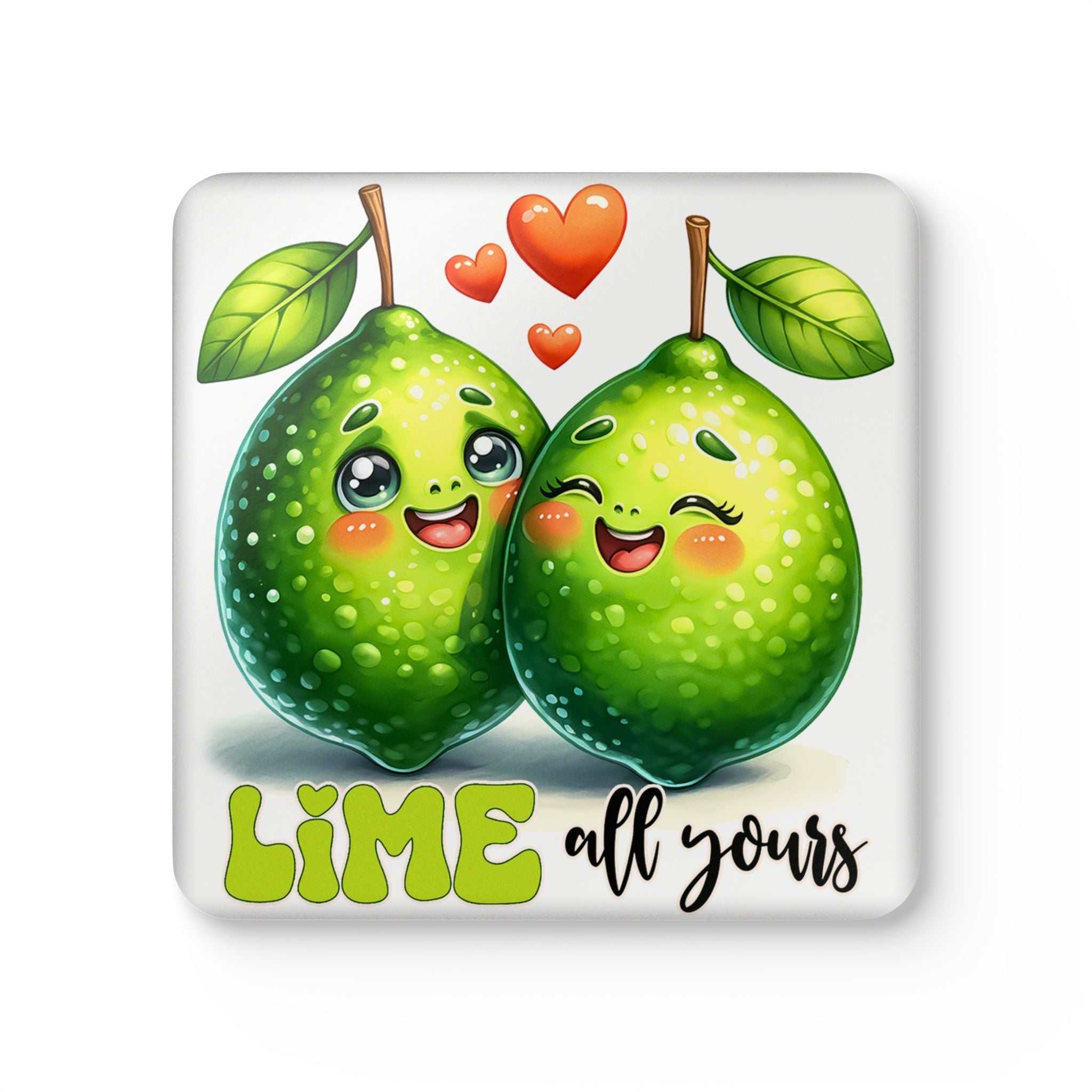 Lime All Yours Coaster Set with vibrant lime illustrations and playful design.