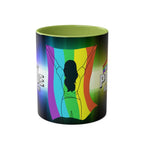 LGBTQ+ Pride mug with colorful rainbow design and glossy finish.