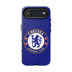 Chelsea FC MagSafe iPhone case with royal blue design and club crest for protection and wireless charging compatibility