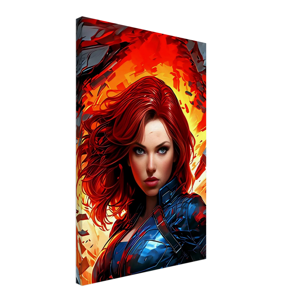 Captain Marvel wall canvas featuring bold, dynamic superhero artwork with vibrant colors.