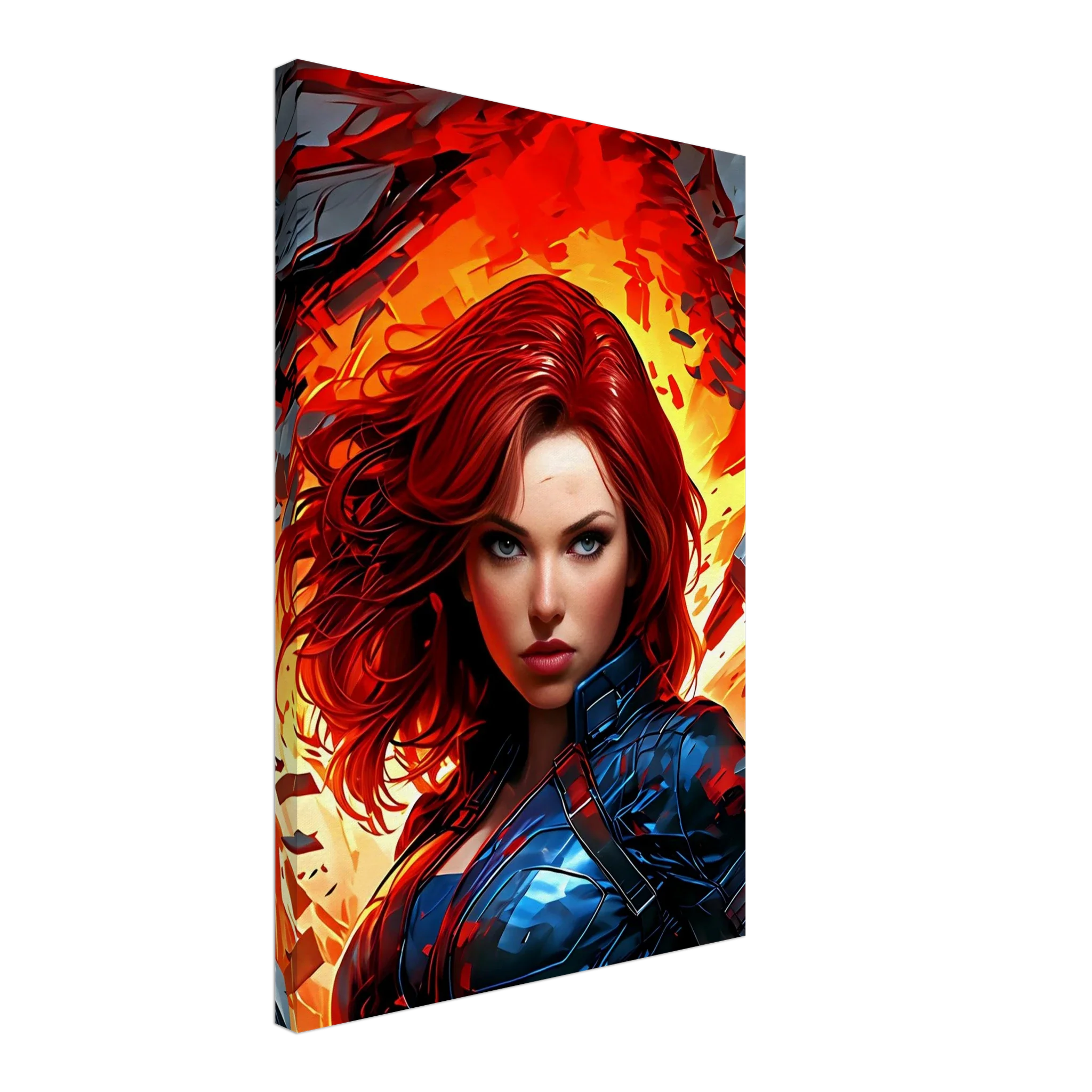 Captain Marvel wall canvas featuring bold, dynamic superhero artwork with vibrant colors.