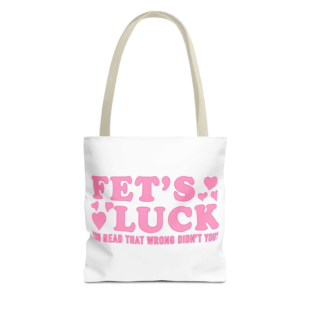 Pink heart tote bag with cheeky fun design and multiple handle colors