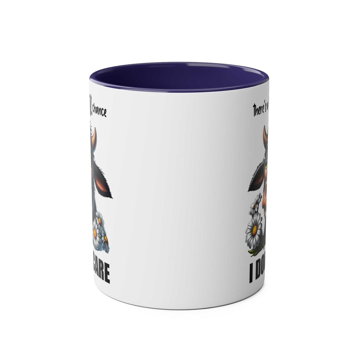 I Dont Care Coffee Mug with sarky cow design, ceramic, glossy finish.