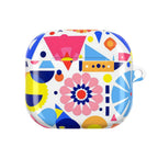 Bright geometric print protective AirPods case with vibrant colors and glossy finish