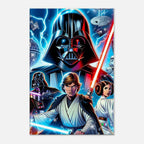 Star Wars wall canvas featuring iconic characters and vibrant battle scenes.