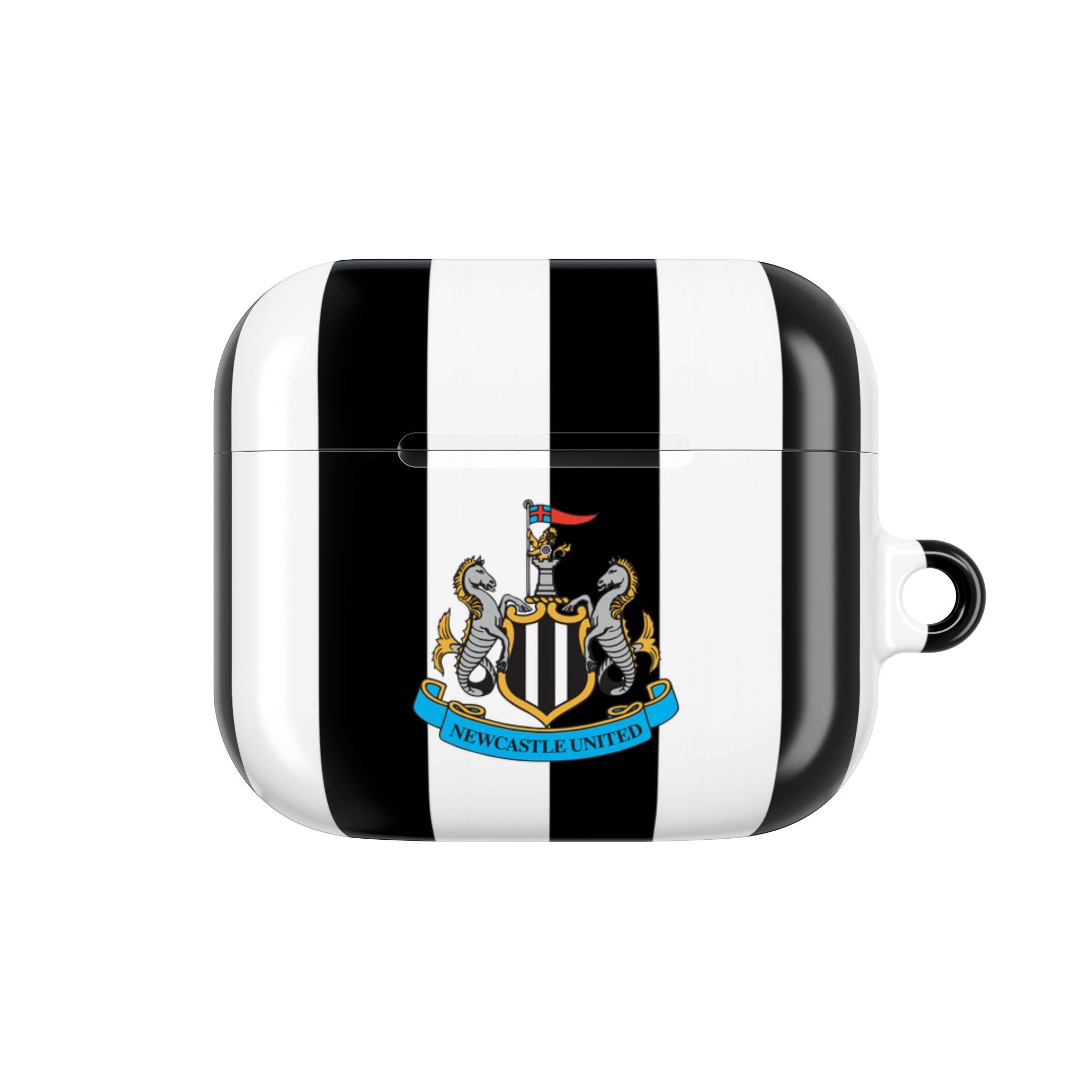 Newcastle Utd FC AirPods Pro protective hard case with black and white stripes and club crest