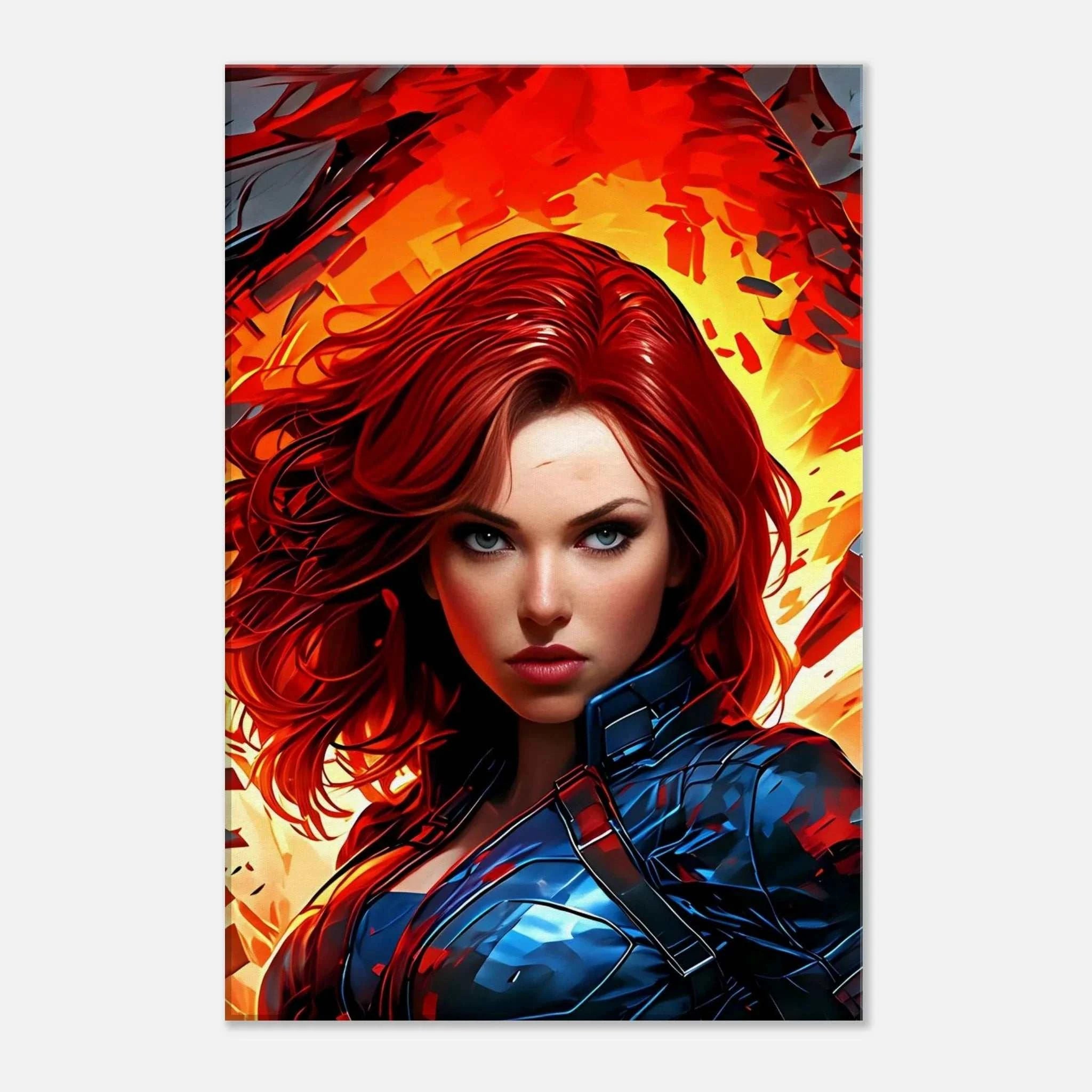 Captain Marvel wall canvas featuring bold, dynamic artwork with vibrant colors.