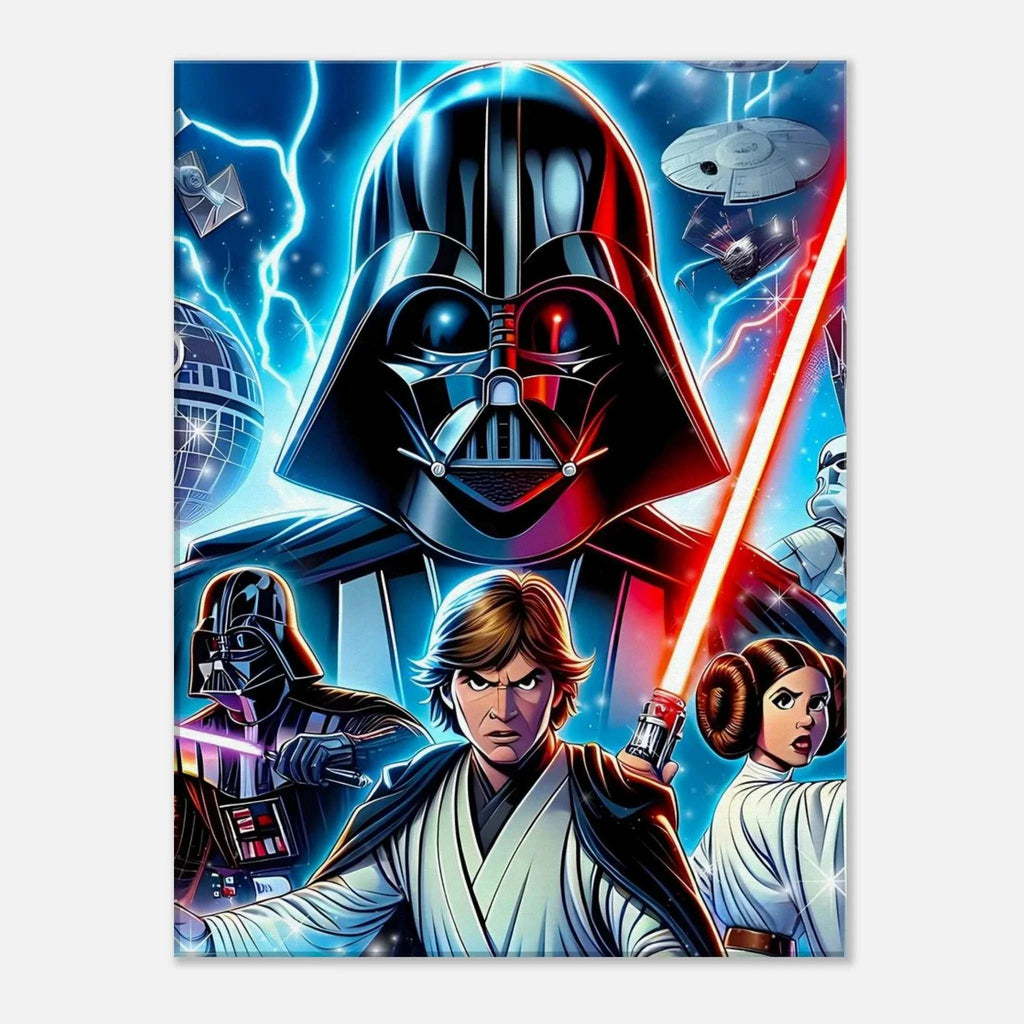 Star Wars wall canvas featuring iconic characters and scenes with vibrant colors.