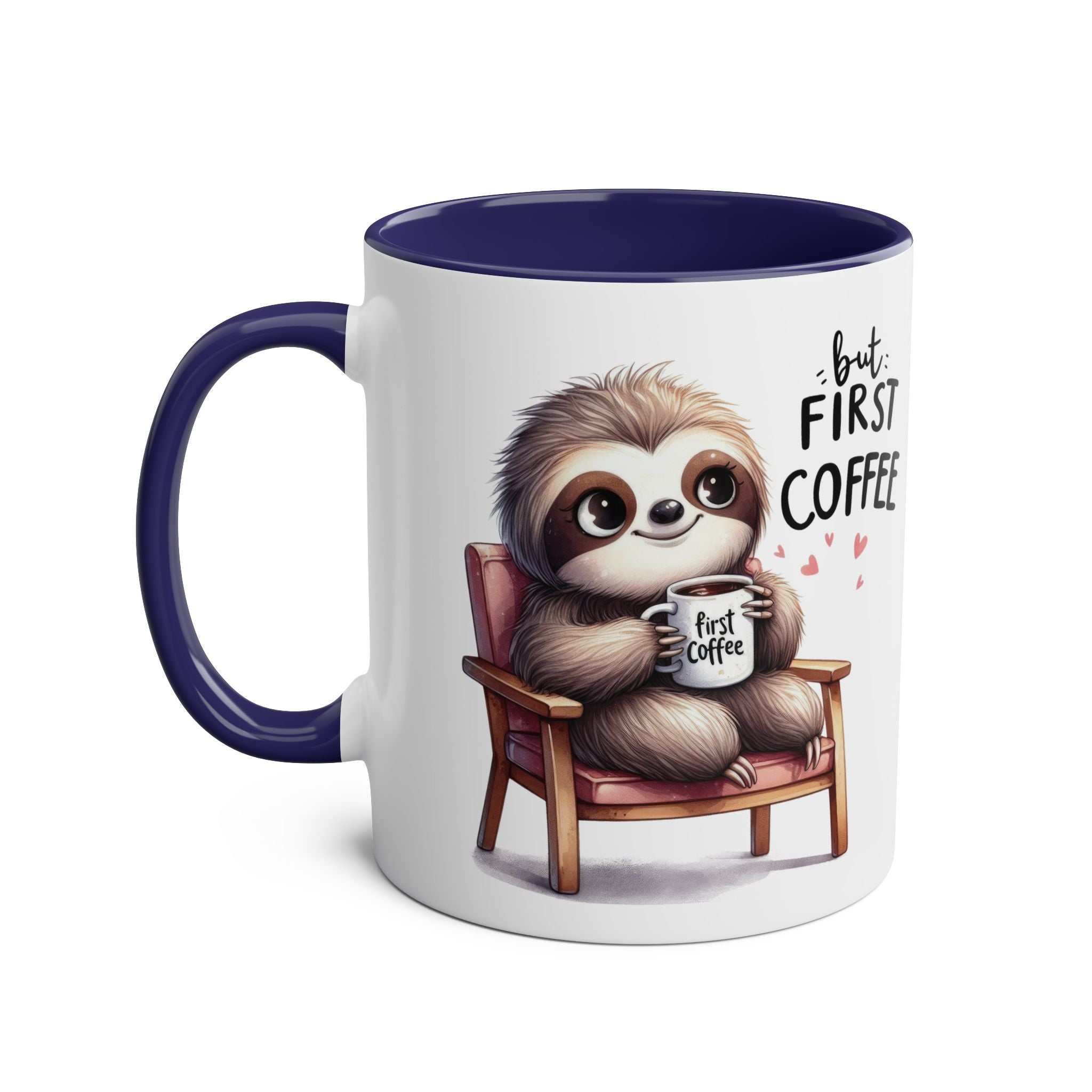 cute sloth coffee mug with chair design and dark handle