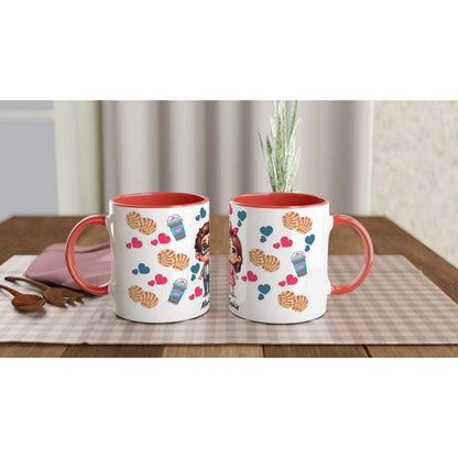 Personalised adorable Valentines Day mug with vibrant print, customizable design, and colored rim.