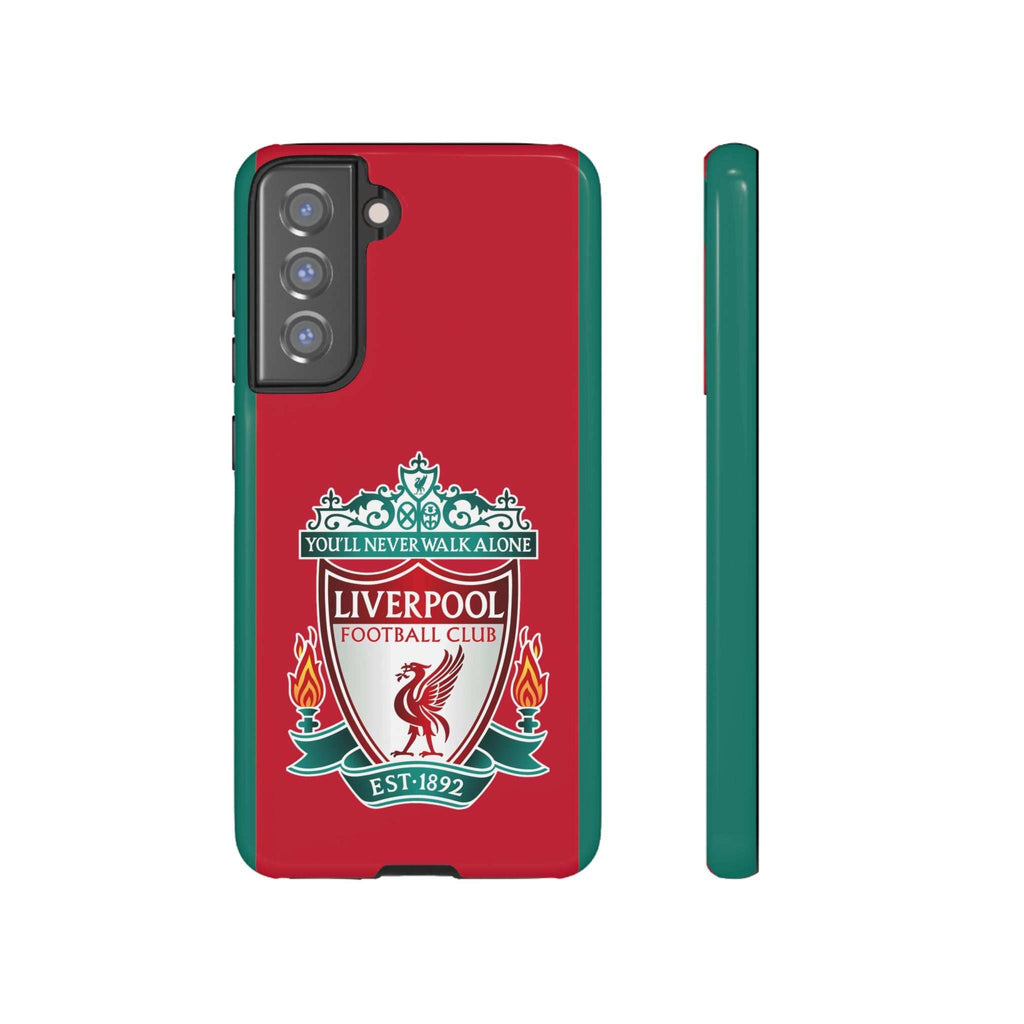 Liverpool FC red shockproof Samsung Galaxy case with dual-layer defense and wireless charging compatible design