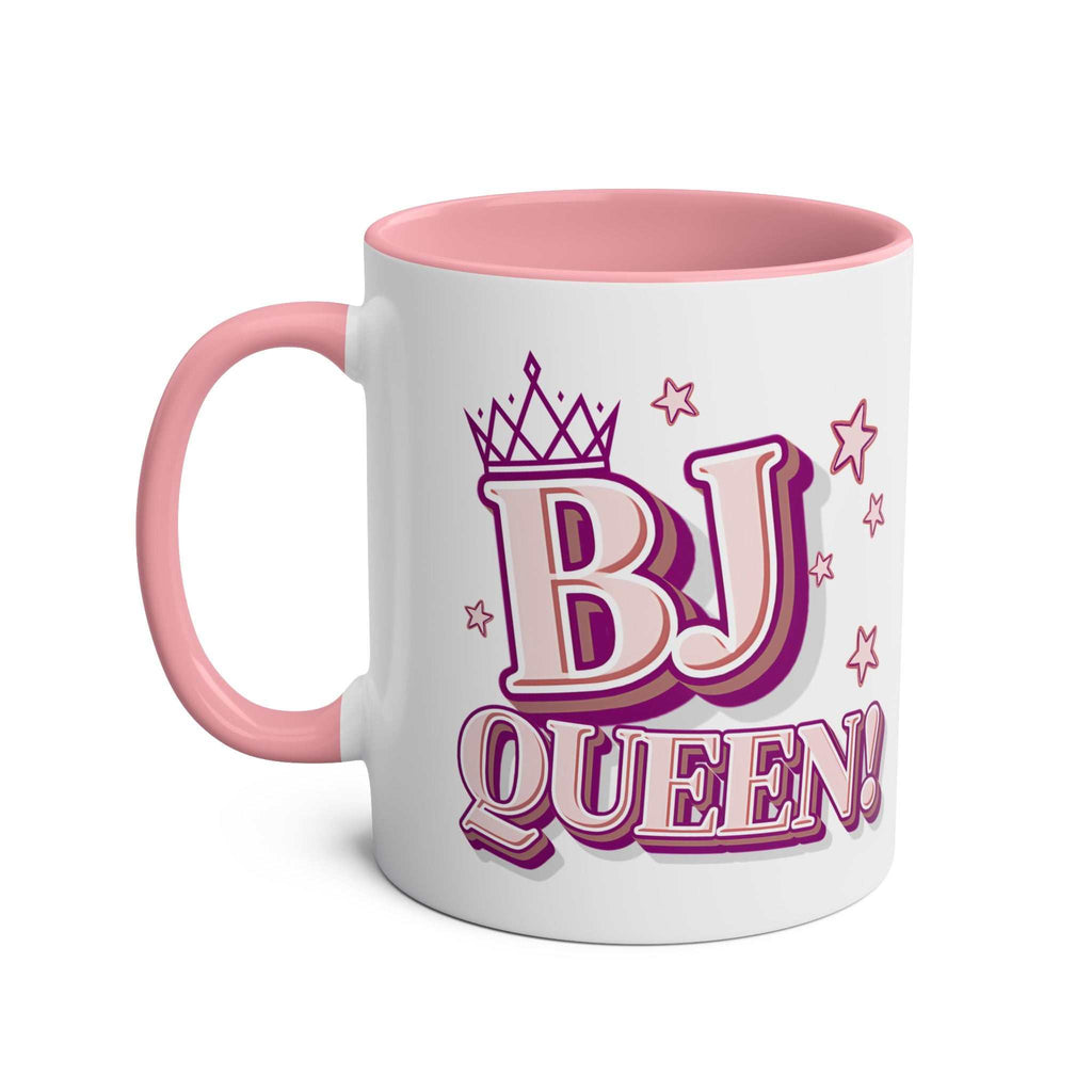 BJ Queen Coffee Mug with bold cheeky design in vibrant colors, 11oz ceramic, microwave and dishwasher safe