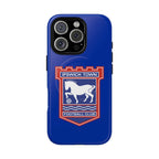 Ipswich Town MagSafe iPhone case with blue team crest, dual-layer protection, and wireless charging compatible