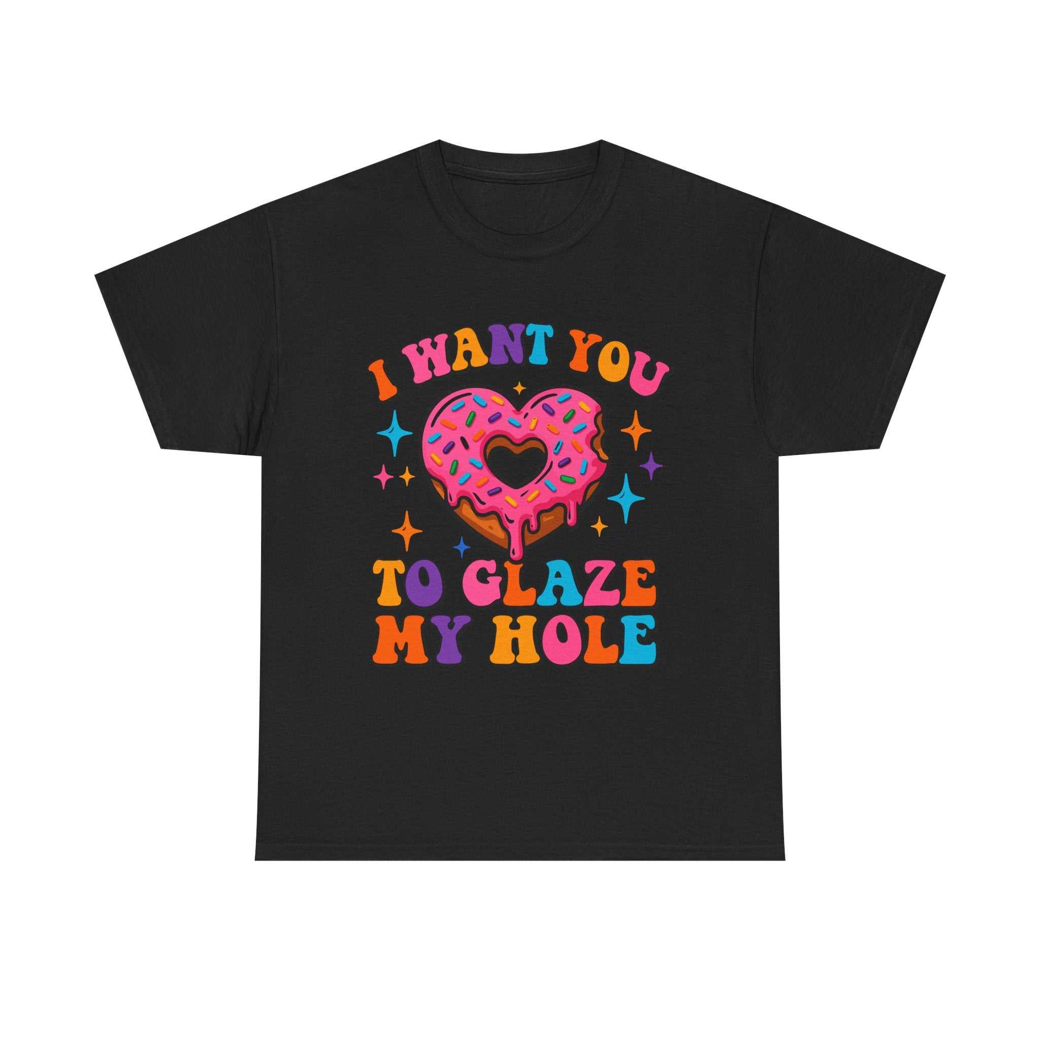 Black Glaze My Hole T-Shirt with cheeky dessert pun and donut graphic