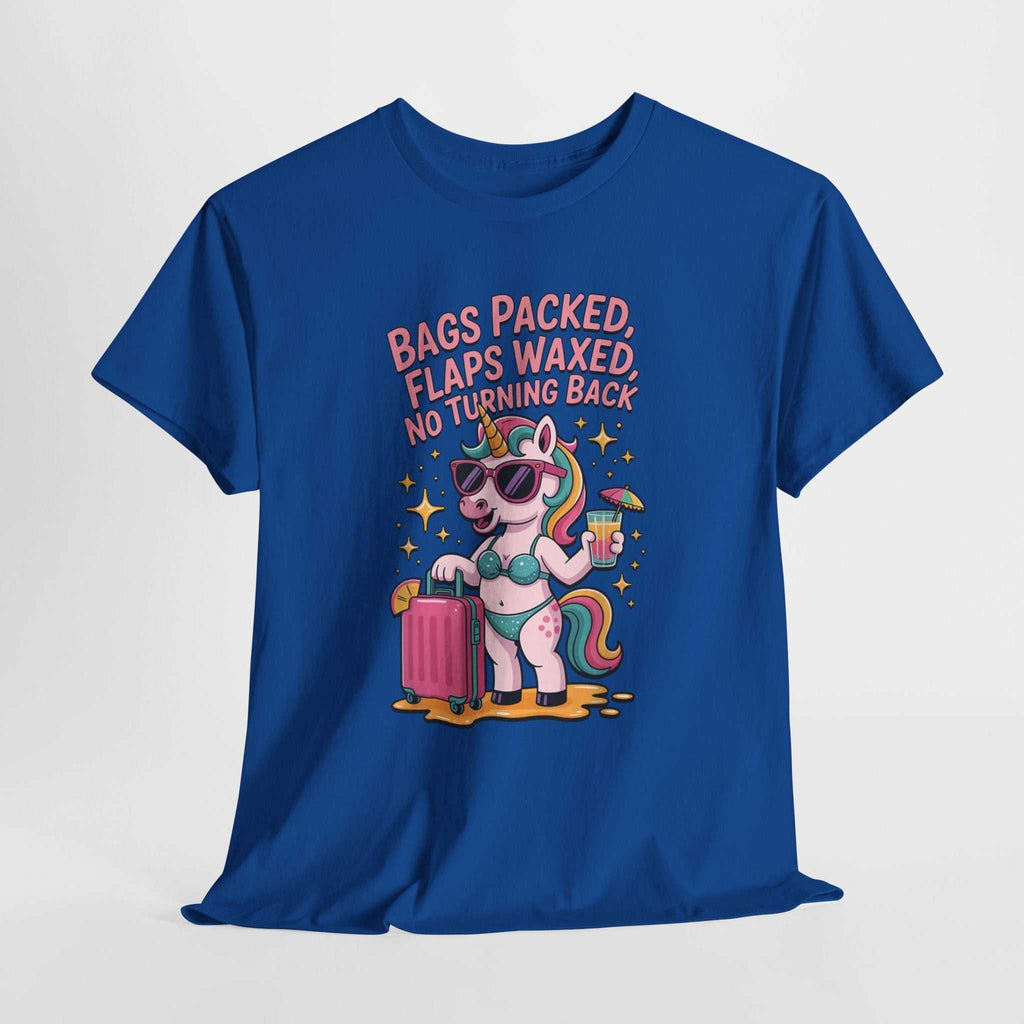 Bags Packed Flaps Waxed t-shirt with bold travel-themed design for girls trips and vacations