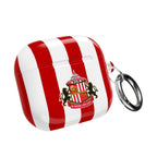 Sunderland FC AirPods protective case with red and white stripes and club crest, durable shock-resistant design with keychain.