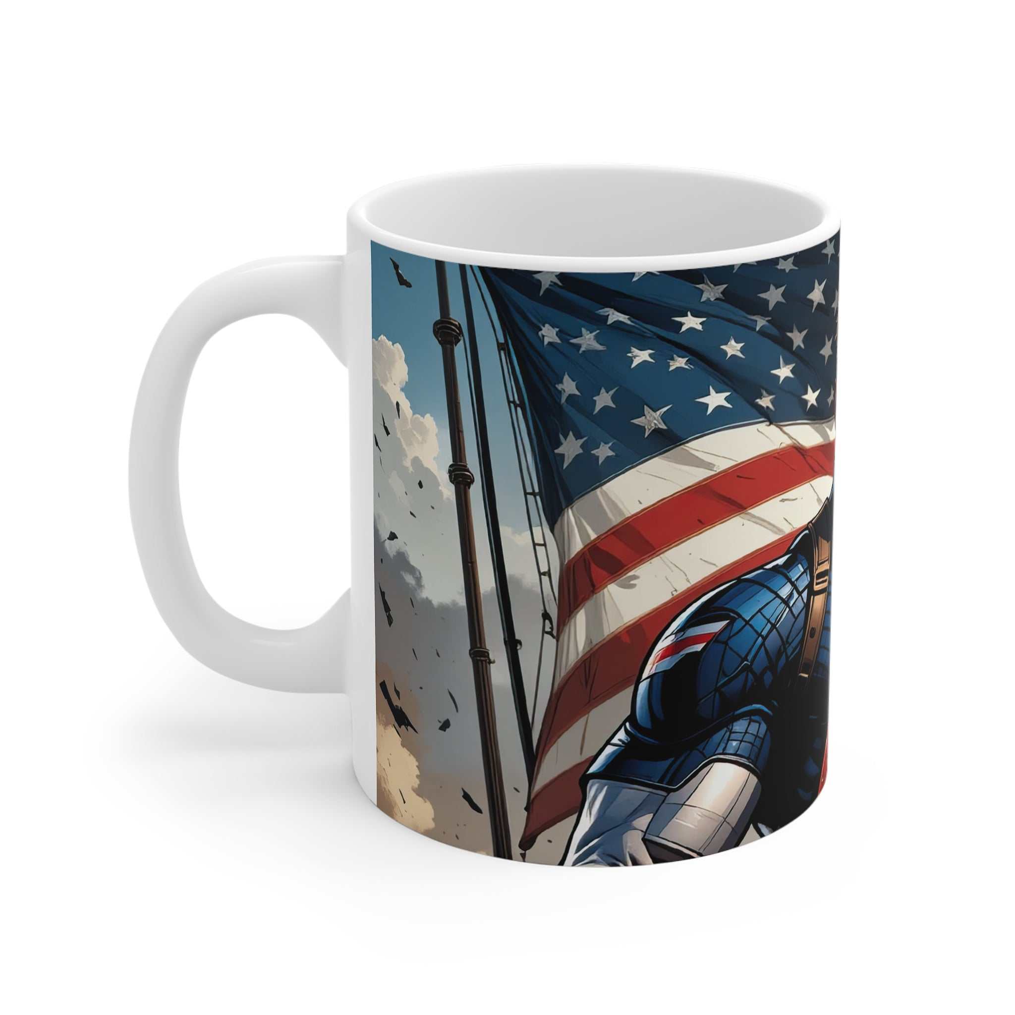 Captain America inspired ceramic mug with Marvel design and American flag, 11oz, microwave and dishwasher safe