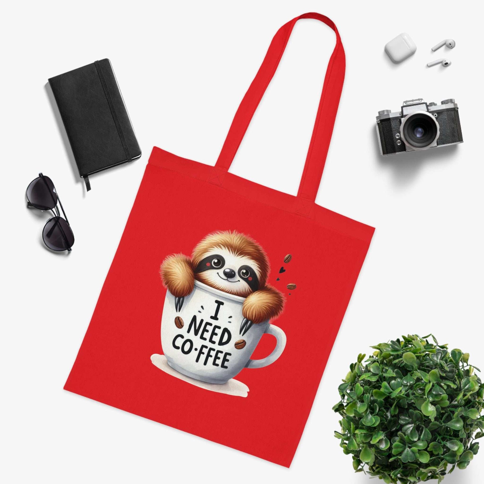 Cotton tote featuring cute sloth design, perfect for sloth lovers and whimsical gift ideas.