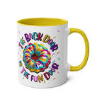 The Back Door is the Fun Door Mug with cheeky slogan, colorful ceramic coffee cup, 11oz size, glossy finish, dishwasher and microwave safe