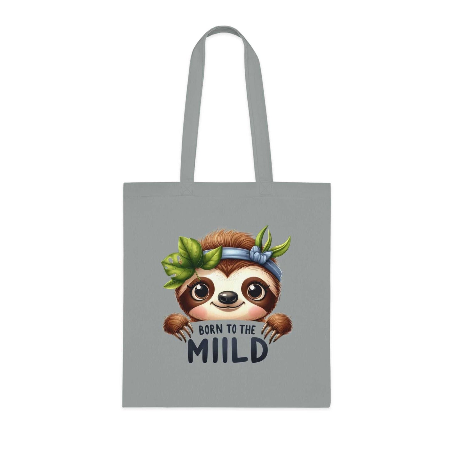 Cotton tote bag with a cute sloth design, perfect for everyday errands.