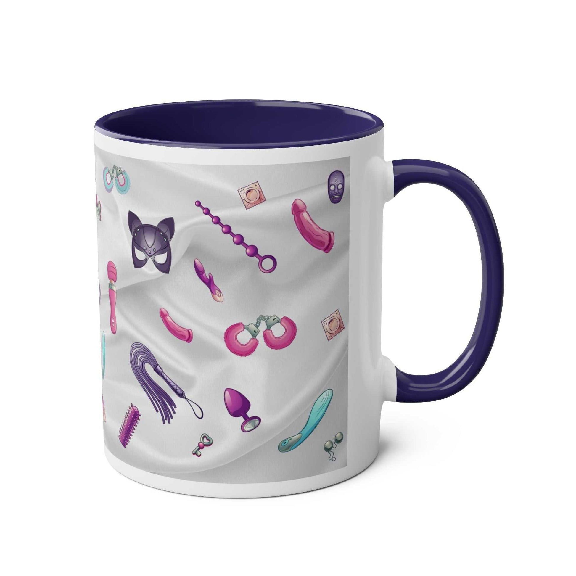 Fun Sex Toy Coffee Mug with playful design, 11oz ceramic, glossy finish.