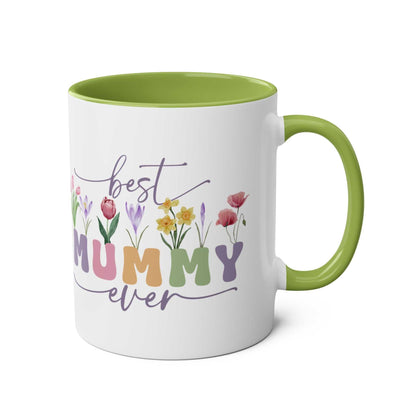 Best Mummy Ever Mother's Day mug with colorful floral design and green interior.