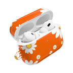 Orange Daises AirPods protective hard shell case with vibrant floral design and glossy finish
