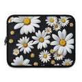Black Daisy Laptop Sleeve neoprene case with colorful floral design and dual zipper protection