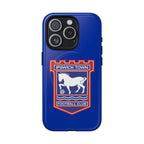 Ipswich Town MagSafe iPhone case in blue with club crest, dual-layer protection, and MagSafe compatibility