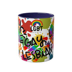 LGBTQ+ Pride Mug with colorful rainbow design, featuring "LGBT Rights" text and symbols, 11oz ceramic, vibrant and glossy.
