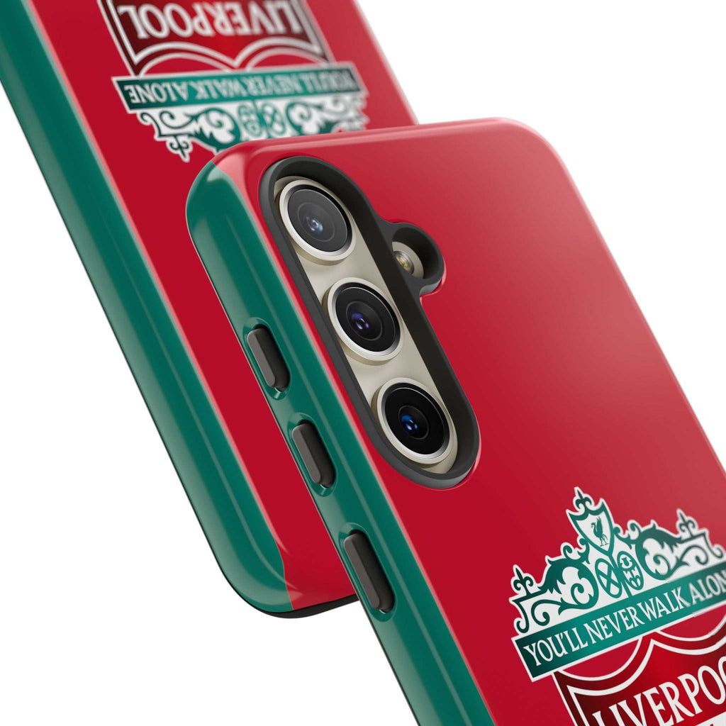 Liverpool FC magnetic shockproof Samsung Galaxy case with dual-layer defense and wireless charging compatibility
