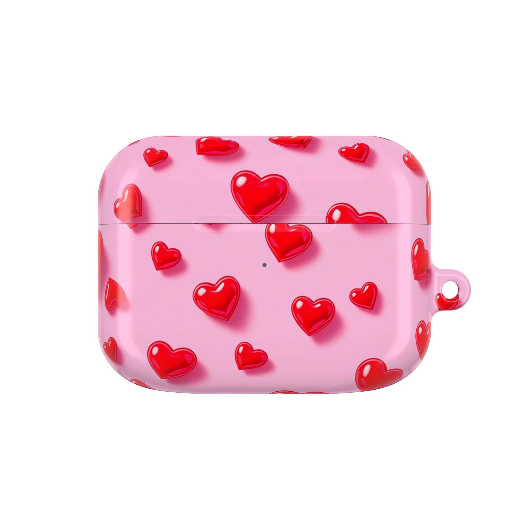 Pink Hearts AirPods hard shell protective case with glossy finish and vibrant red heart design