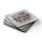 Partner In Crime Coaster Set with floral design; high-gloss MDF, cork back, rounded corners.