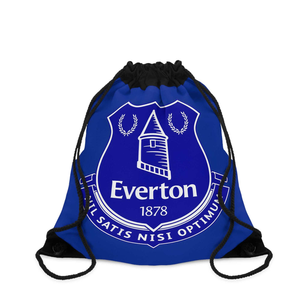 Everton FC drawstring bag in royal blue with club crest, lightweight polyester, spacious with secure closure for sports and travel