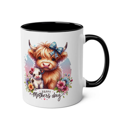 Cute highland cow Mother's Day gift mug with floral design.