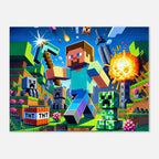 Vibrant Minecraft wall canvas featuring iconic characters and scenes from the game, perfect for fans.