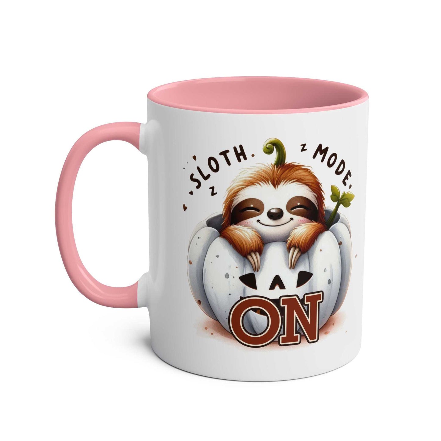 Colorful cute sloth coffee mug with cozy design, perfect for animal lovers.