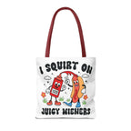 Juicy Wieners Fun Tote Bag with cheeky hot dog design and durable straps