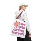 Cheeky Even Better Bent Over Tote Bag with durable spun polyester, 3 sizes, and colorful handles