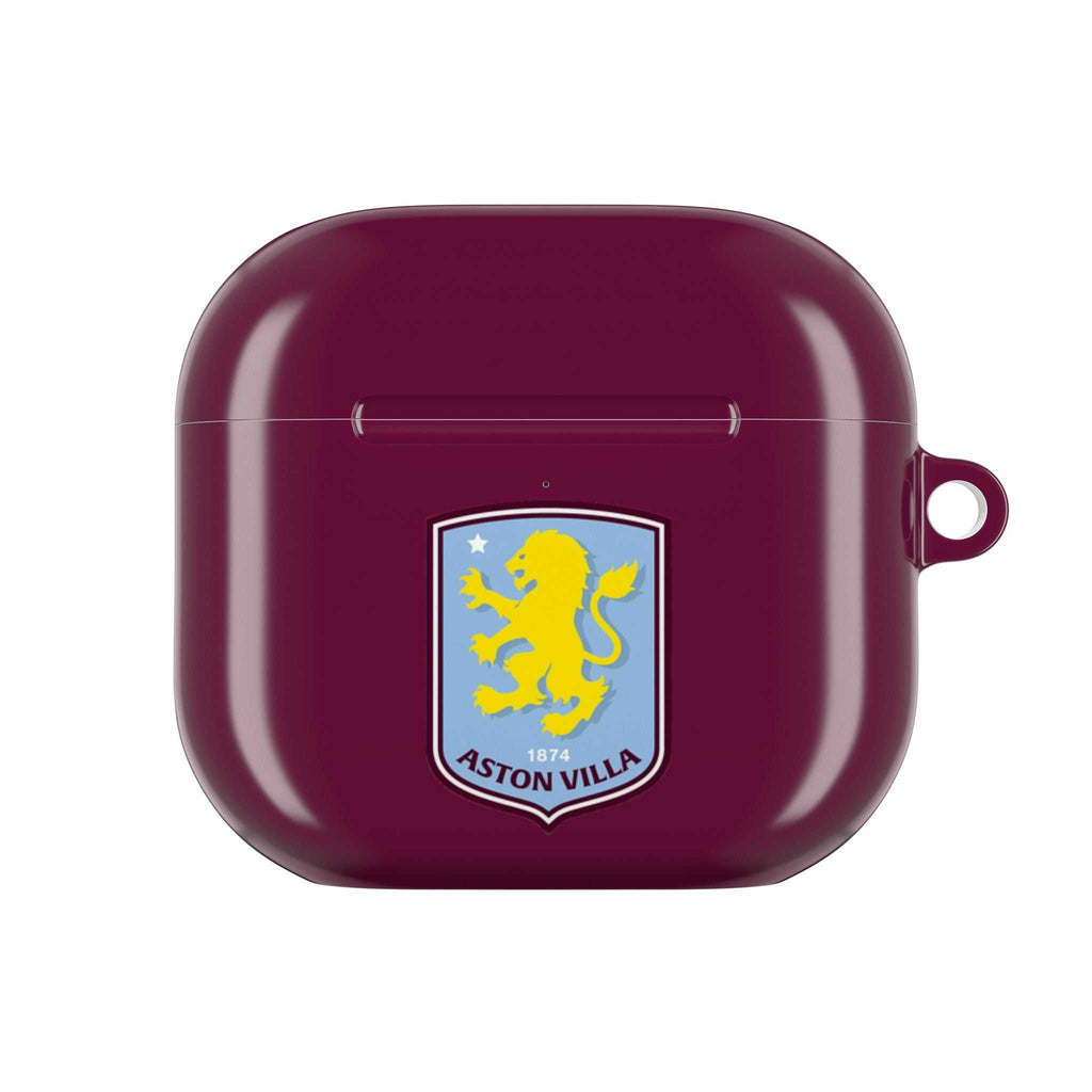 Aston Villa FC AirPods protective hard case in claret with club crest and wireless charging compatible