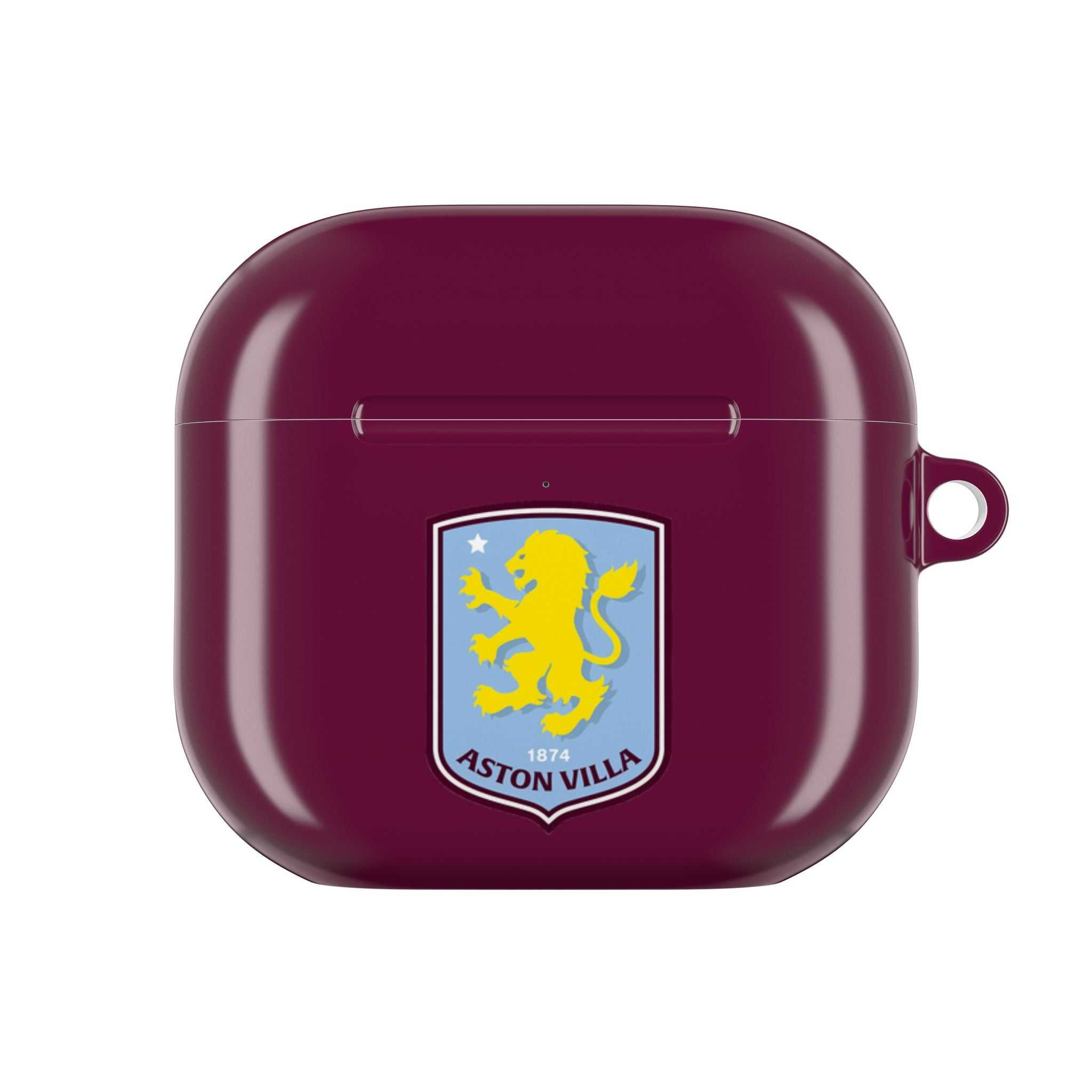 Aston Villa FC AirPods protective hard case in claret with club crest and wireless charging compatible
