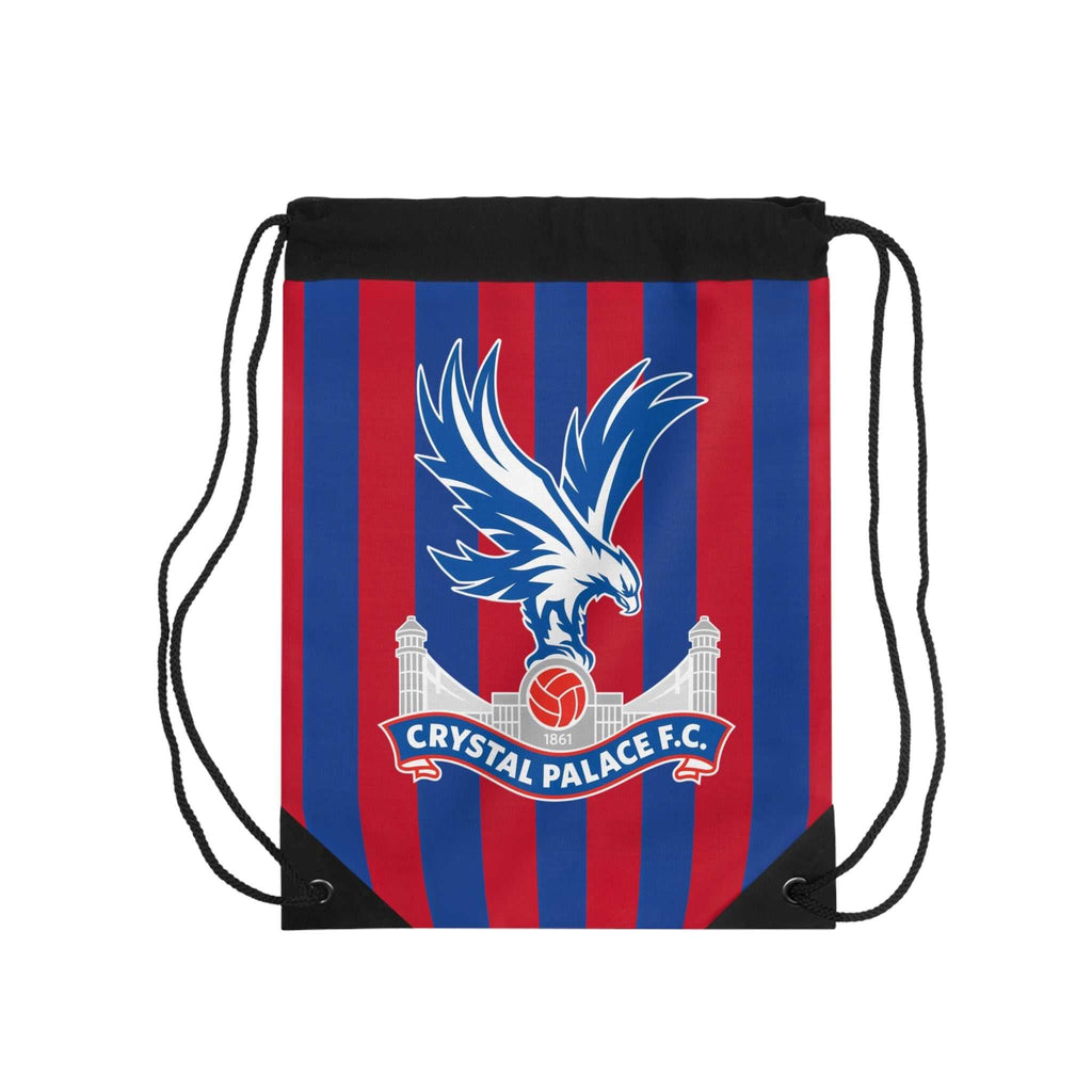 Crystal Palace Fc drawstring bag with red and blue stripes and eagle crest logo