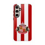 Sunderland FC Magnetic Samsung phone case in red and white with shock-absorbing dual layers and wireless charging compatibility