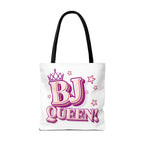 BJ Queen Tote Bag with cheeky design, durable spun polyester, multiple sizes and handle colors