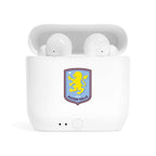 Aston Villa Wireless Essos Earbuds in white charging case with fan-inspired club crest design