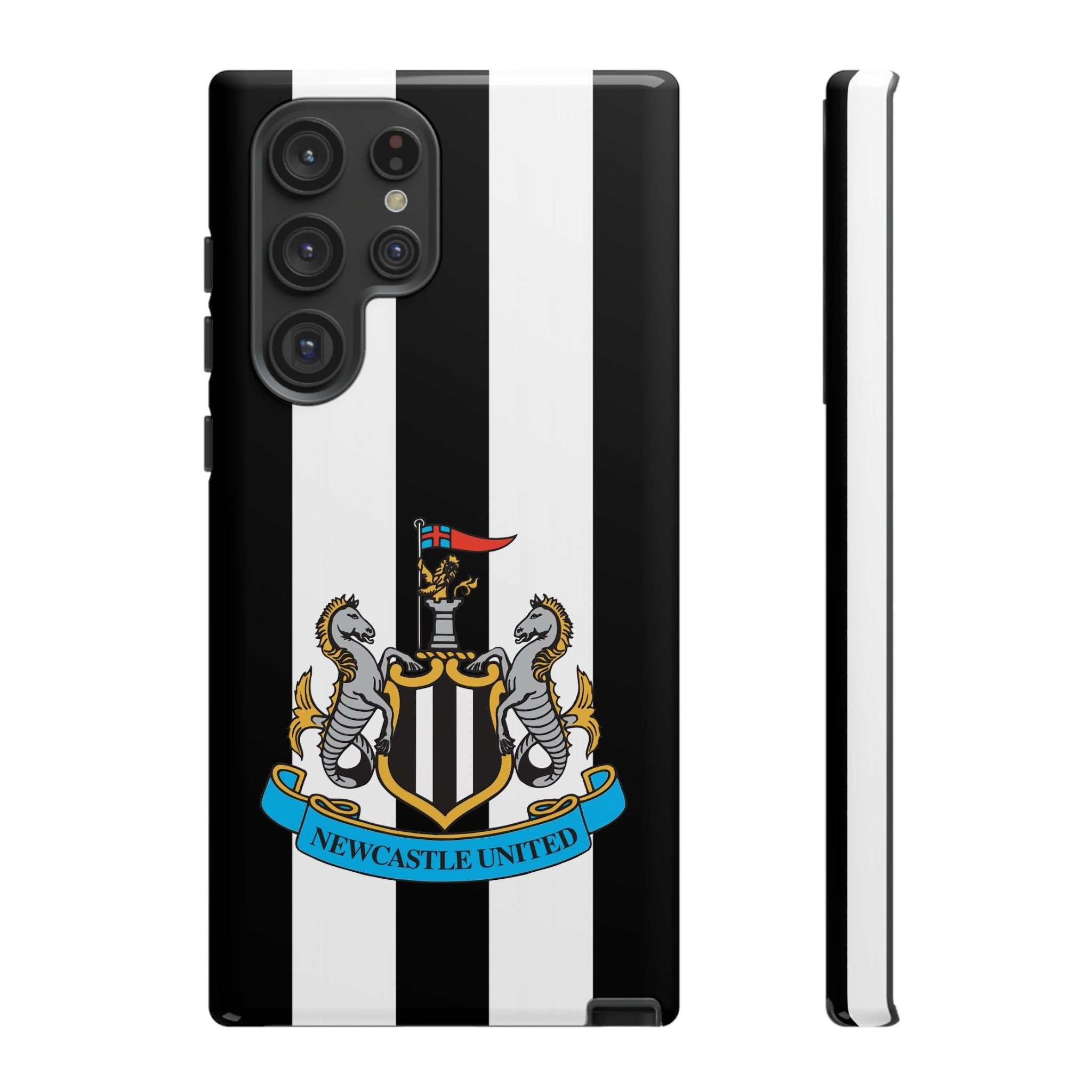 Newcastle United Samsung phone case with black and white colors and magnetic design